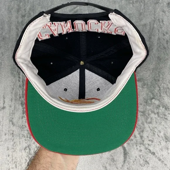 Vintage Vancouver Canucks Hat Black Red Blockhead Skate Logo Snapback Cap NHL
